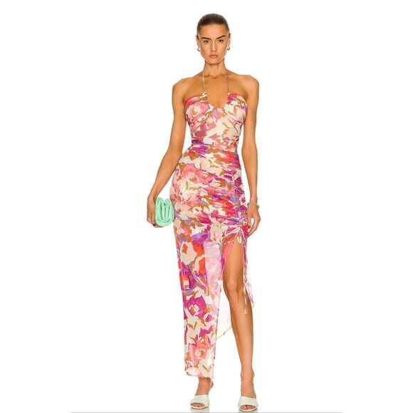 Nicholas Maeve Floral Ruched Dress Pink Abstract Floral Size XS - Picture 1 of 12